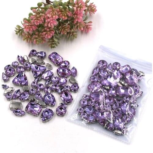 Sell at a loss!mixed shape Crystal violet sew on glass claw rhinestones with silver base diy clothing accessories