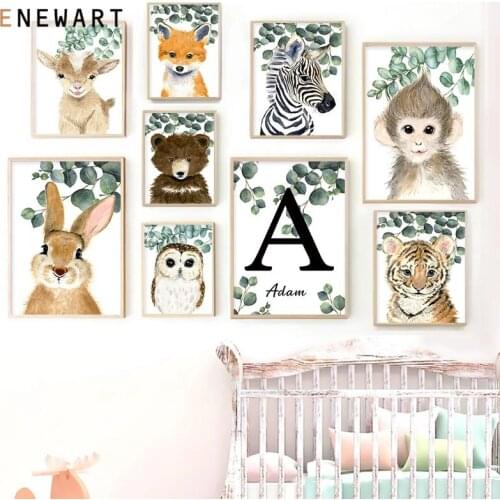 Safari Eucalyptus Baby Animals Canvas Poster Nursery Print Painting Zebra Giraffe Wall Art Nordic Custom Name Kid Room Pictures