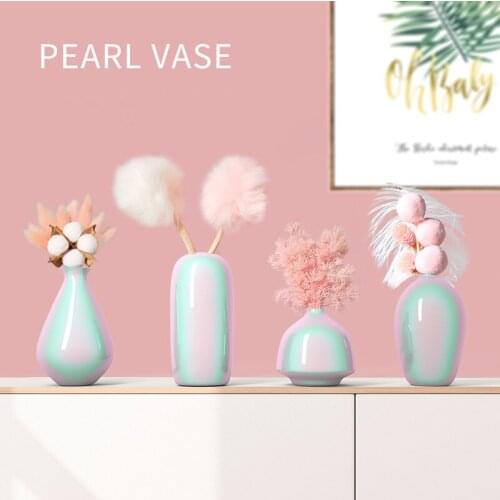 Nordic Colorful Pearl Glaze Ceramic Vase Dried Flower Arrangement Home Dining Table Adornment Crafts Cafe Desk Accessories Decor