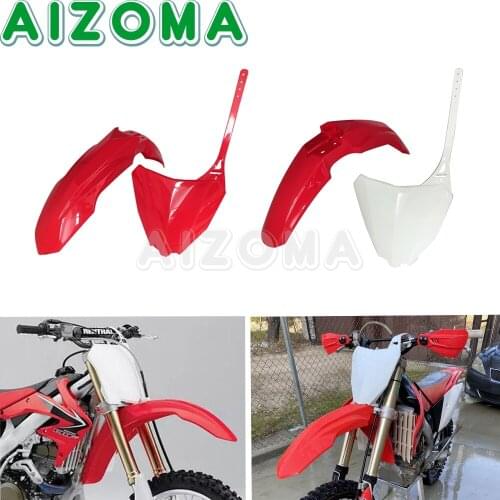 Red White Supermoto Pit Dirt Front Number Plate+Plastic Fender Cover For Honda CRF250R CRF250RX 2018-20 CRF450R CRF450RX 2017-20