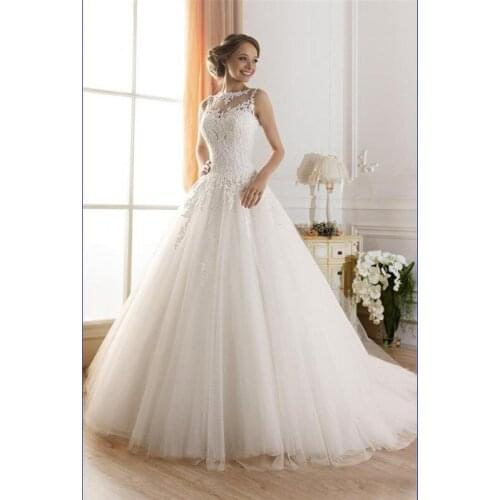 Beaded Lace Fluffy Illusion Backless Princess Bridal Ball Gowns Custom Made Sexy Illusion Jewel Neckline A-Line