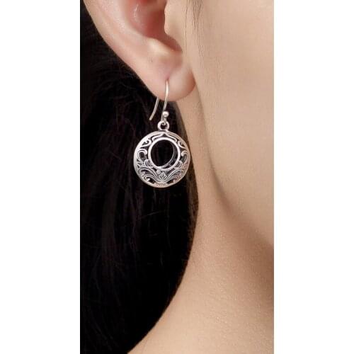 L&P Ethnic Round Hollow Pure 925 Sterling Silver Earrings For Women ,Handmade Top Quality Earrings Vintage Jewelry For Party