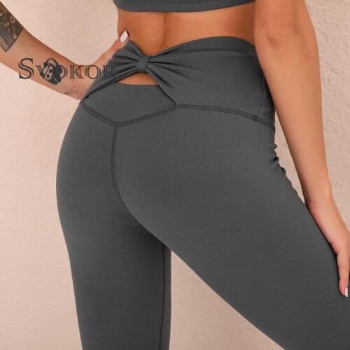 SVOKOR Sexy Leggings Womens Bow Pants Gym Fitness Sports High Waist Legging Workout Female Running Pant Sportswear