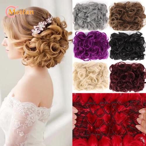 MEIFAN Bride Messy Big Hair Bun Curly Chignon with Comb Clips in Hair Tail Cover Ponytail Extension Synthetic Natural Fake Hair