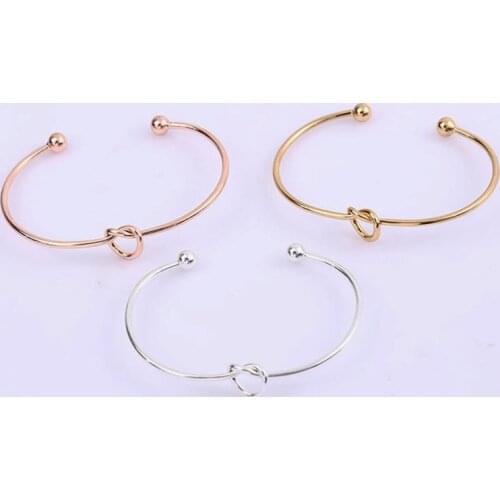 Fashion Accessories Knot Heart Cuff Rose Gold Bangles Opening Stainless Steel Bracelet For Women Girl Jewelry DIY Gift
