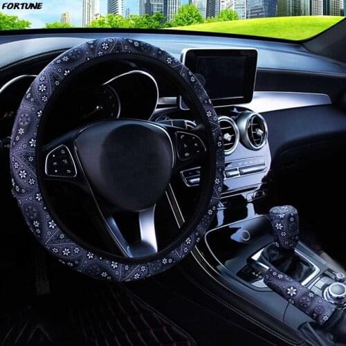 Bohemian Style 37-38cm Car Steering Wheel Cover Handbrake Gearshift Cover Set Universal For Car Styling Decorative Accessories