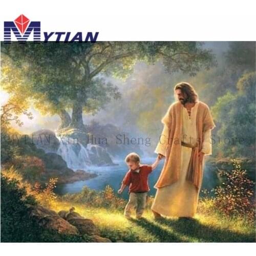 Little Boy Walking With Jesus,5D Diamond Painting Full Square Round Drill Diamond Embroidery Kit Mosaic Religion Paint Decor