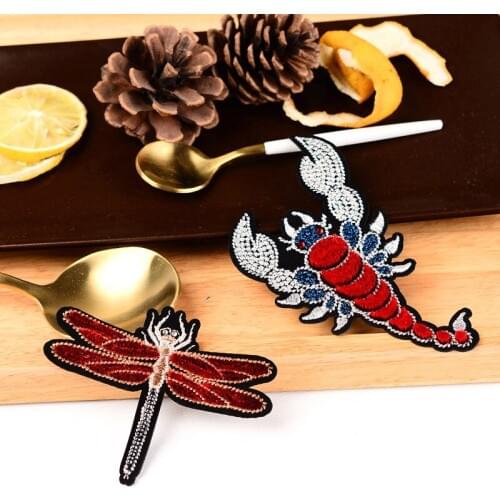Dragonfly set rhinestone beaded patches embroidered fabric sew on patch applique jacket patches for clothes parches para la ropa