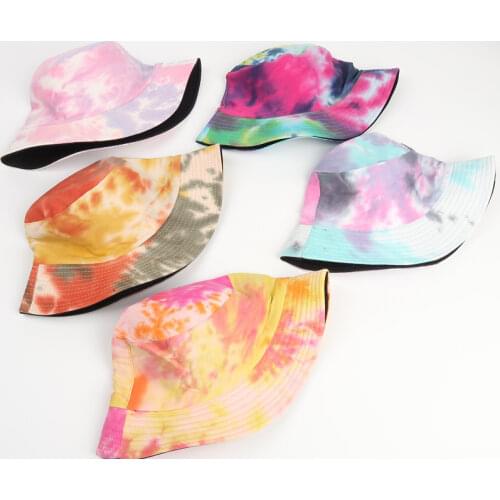 2021 New Gradient Color Tie Dye Bucket Hats for Women Men Kids Girl Baby Boy Fisherman Cap Panama Hat Summer Sun Caps Gorro Muts