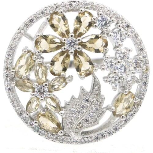 22x14mm SheCrown New Statement Owl 3.4g Green Peridot Tourmaline CZ Girls Daily Wear 925 Sterling Silver Rings