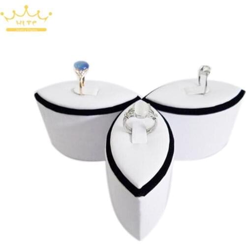 Wholesale White leather Rings Jewelry Display 3pcs/lot Newest style Flower Jewellery Stand Holder Rack Case Showcase