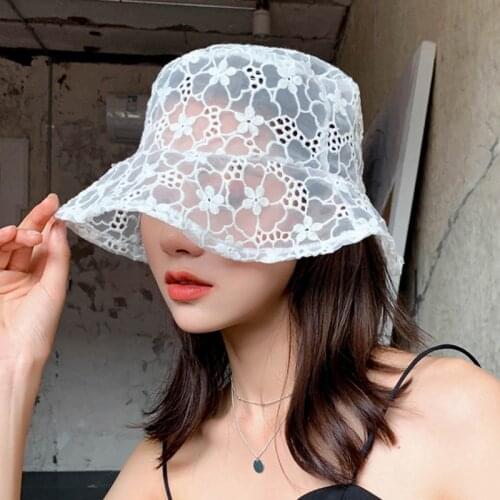 Vintage Elegant Lace Bucket Hat Women Summer Beach Sun Hats Fashion Korean Hat Breathable Fisherman Hat