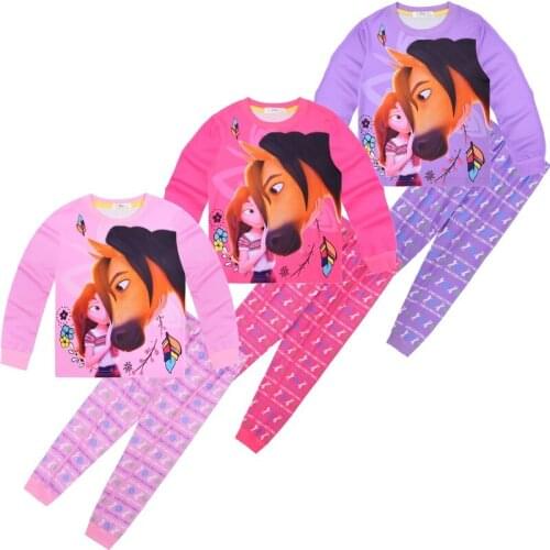 2021 new childrens cartoon pony king spirit riding free printed home service pajamas long sleeve suit two-piece 2-10 years old