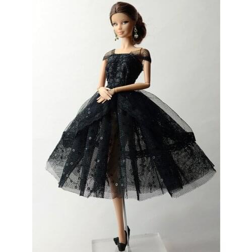 Princess Dolls Dress Clothes Shoes For Doll Party Wear Skirt Outfits Clothing Tops Sheer Tulle Accs Black