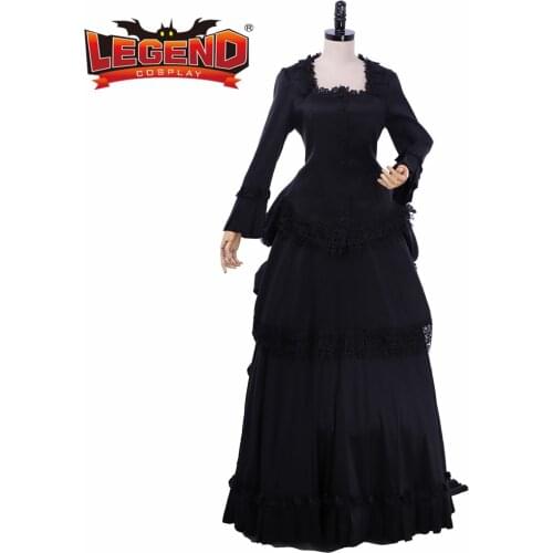 Cosplay legend Victorian Bustle Gown Dress 18th Century Civil War Vingate Gothic Black Ball Gown Custom Made H001