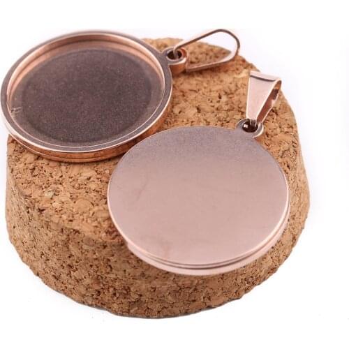 Reidgaller 5pcs stainless steel rose gold pendant cabochon base trays 25mm diy blank cameo settings for jewelry making