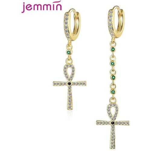 Luxury 925 Sterling Silver Buckle Korean Fashion Simple Cross Drop Earrings Asymmetric Design Inlaid Zircon Wedding Jewelry