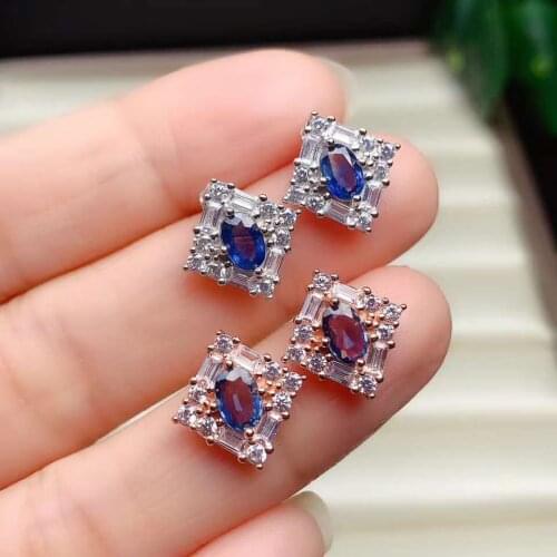 Natural Sapphire 925 Silver Jewelry Earring Women Fine Jewelry 4x6mm