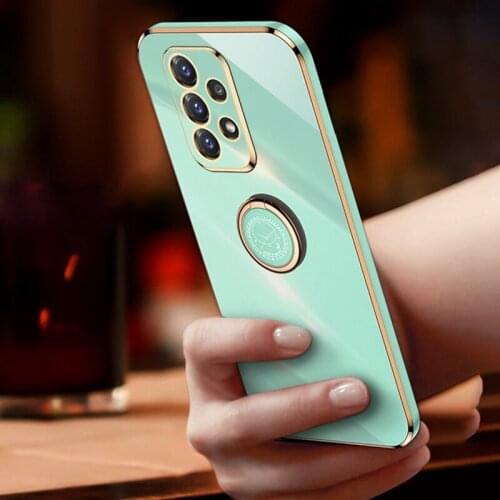 Plating Silicone Phone Case For Samsung Galaxy Quantum 2 A22 A32 A52 A72 A82 Cover Luxury Ring Holder Protection TPU Case Coque