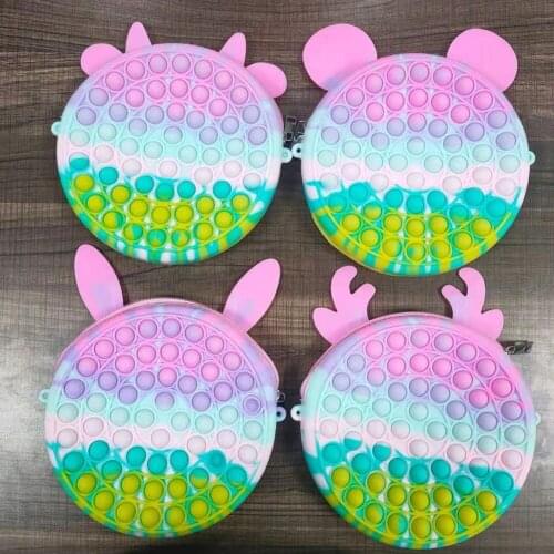Cute Bag Fidget Toys Reliver Stress Toy Rainbow Push Bubble Antistress Decompression Toy Adult Kids Outdooe Camping Travel Bag