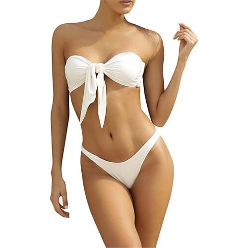 Solid color bow neck two bikini split swimsuit summer fashion sports beach style swimsuit Brazil push up swimsuit SAGACE