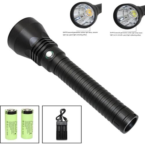 Super Brightness XHP70.2 LED Yellow Light 4000 Lumens Diving Flashlight Tactical 26650 Torch Underwater 100M Waterproof
