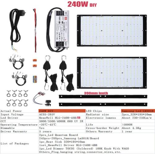 Quantum Board Samsung Lm301h Led Growing Lamp 2xQB288 240W DIY Complete Kit Lock Screw Fix PCB Suspension Heat Sink Plant Indoor