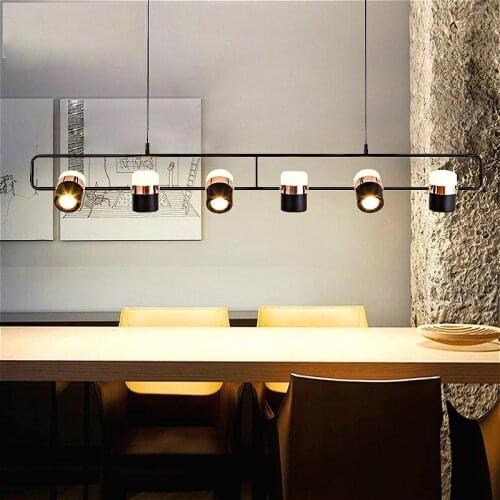 Modern restaurant LED chandelier lighting Nordic black gold combination long hanging chandelier kitchen bar office chandelier