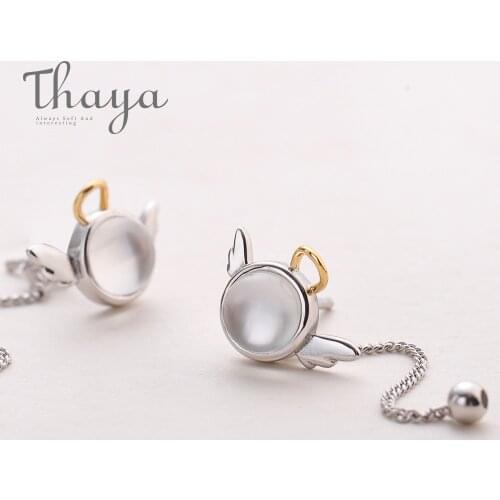 Thaya original angel design stud earrings s925 sterling silver wing crystal + shell long line earring for women ladies gift