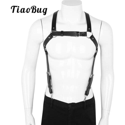 TiaoBug Punk Gothic Men PU Leather X Back Body Chest Harness Suspender Bondage Belt Top Hot Sexy Male Club Festival Rave Costume