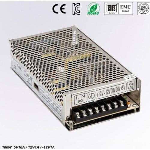 100W Triple output switching power supply 5V 12V -12V 3A 1A 0.5A power suply T-100B High quality ac dc converter