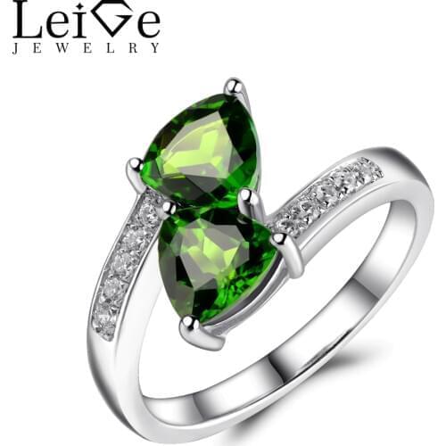Leige Jewelry Chrome Diopside Ring Natural Green Gemstone Triangle Cut 925 Sterling Silver Rings for Girl Anniversary Gift