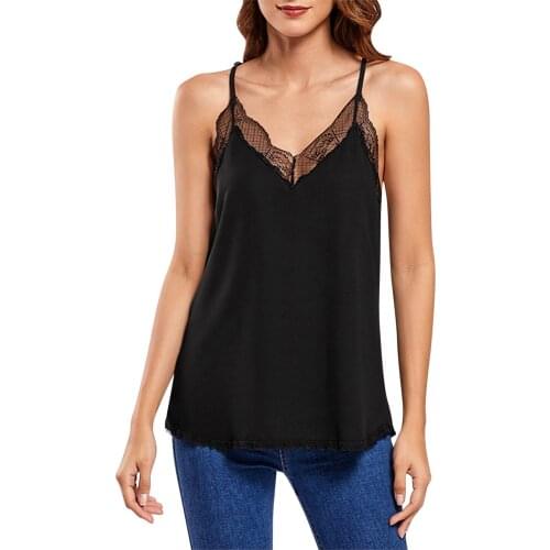 Sexy Lace Camisole Blouse Womens Summer Versatile Casual V-neck Solid Lace Stitching Cool Suspender Vest Tops Summer Sexy Tops