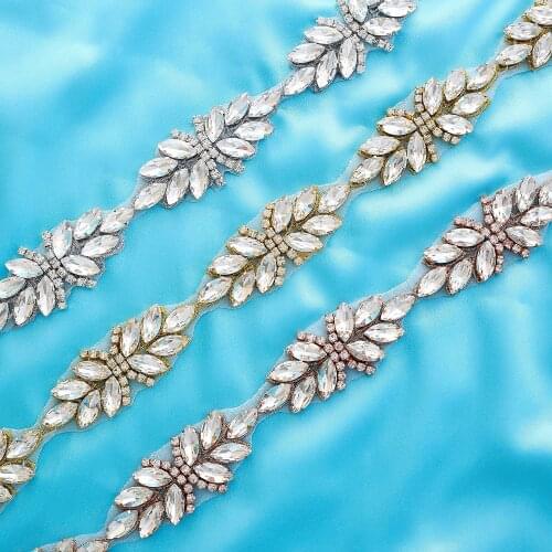 SESTHFAR Rhinestone Bridal Belt for Women Applique Party Belts Gold Belts for Dresses Bridal Wedding Belt Sash Belts