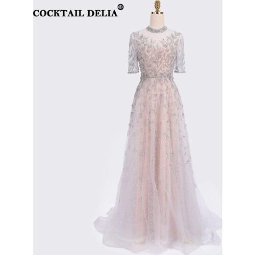 Sliver A-Line Dubai Long Evening Dresses Luxury Elegant Wedding Party Dress Woman 2021 Crystal Beads Sleeves Formal Celebrity