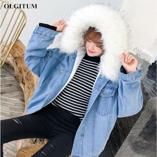 Winter Wool Liner Denim Jackets Women Thick Jeans Jacket Coat With Big Fur Collar 2019 New Casual Warm Fleece Hooded Outerwear