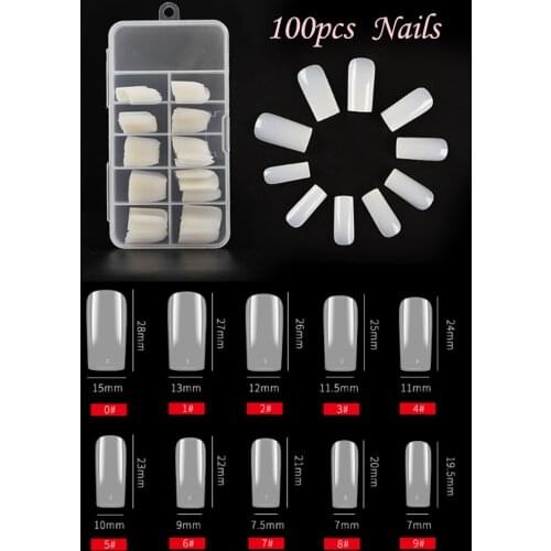 100pcs Artificial Fake Nail Press Clear Natural False Coffin Nails Art Tips Extension Nail Tips Manicure Tool