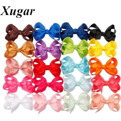 20Pcs/Lot 3" Grosgrain Ribbon Hair Bows for Girls Solid Candy Color Handmade Hair Clip Kids Children Wholesale Hair Accessories
