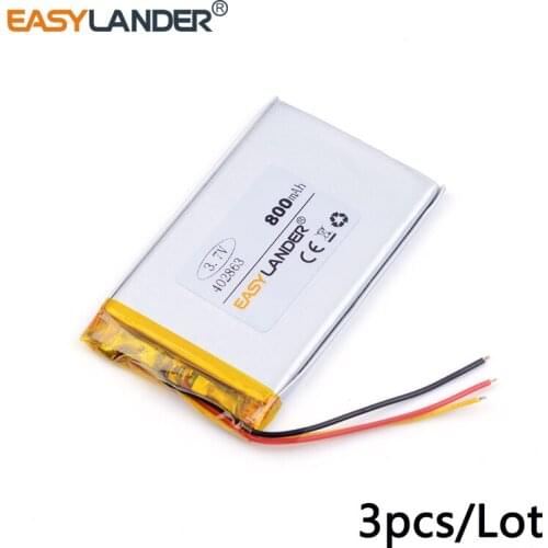 3pcs /Lot 3.7v lithium Li ion polymer rechargeable battery 402863 800MAH For MP3 GPS PSP DVD phone video game E-books