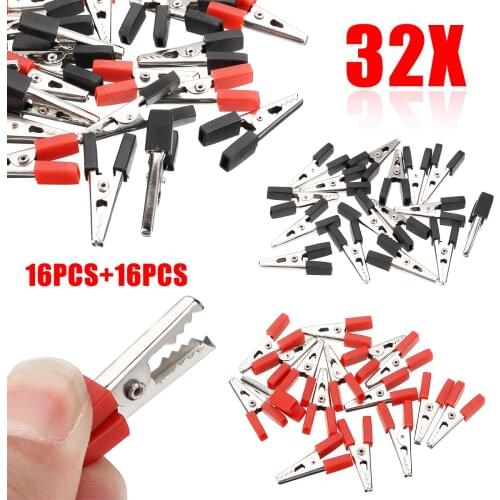 32x NEW Crocodile Clips Electrical Battery Alligator Clamps Connector Plug Power Red Black Test Tool For Auto Car Vehicle Truck