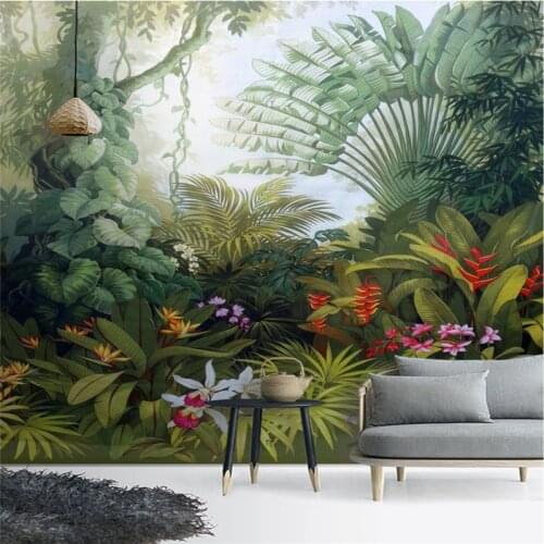 Beibehang Custom high quality 3d wallpaper mural hand-painted tropical rainforest plant landscape background wall 3d wallpaper
