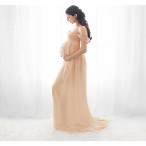 4# Off Shoulder Maternity Dress For Photography Sexy Front Split Pregnancy Dresses For Women Maxi Maternity Gown Photo Shoots