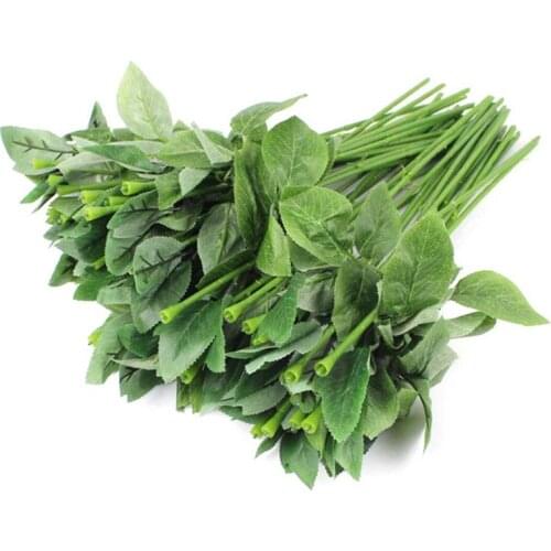 50pcs Artificial Fake Rose Flower Stems For Diy Handmade Bouquet Flower Leaf Vein Wedding Home Decoration