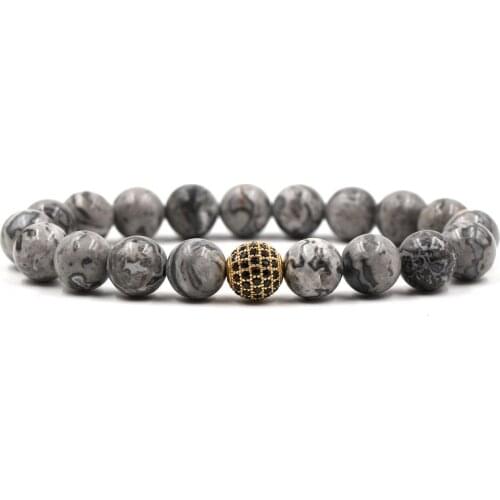 New Personality 10mm Picture Natural Stone Beads Bracelet Bangle Micro Inset Zircon Ball Elastic Bracelet Jewelry for men women