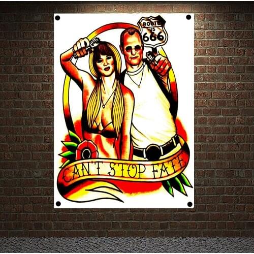 CAN'T STOP FATE Tattoo Banner Retro Canvas Painting Wall Art Print Posters Wall Decor Mural Hanging Flag 4 Gromments in Corners