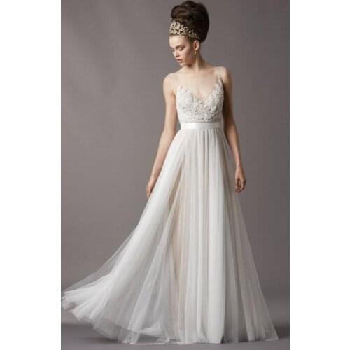 Fast shipping in stock floor length high neck bridal gown white lace appliques and tulle cheap wedding dresses