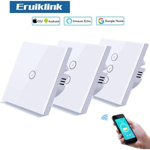 Eruiklink EU Standard Touch Switch 1 Gang wall Light Touch Screen Switch,Crystal Glass Switch Panel,Works With Alexa Google Home