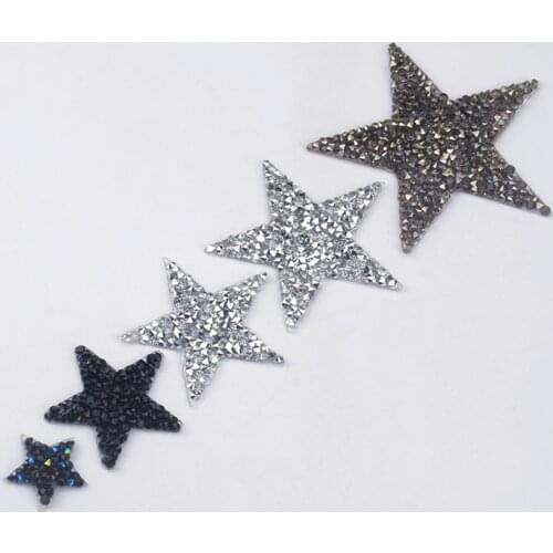 Crystal Rhinestone Star Iron On Patches Bling Embroidered Applique For Hat Clothing Shoe Bag Heat Transfer Sticker Stripes DIY
