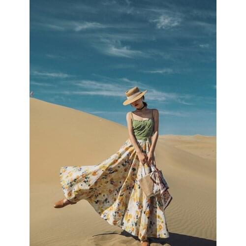 IRINAMS069 Spring Summer 2021 Original Design New Arrivals Split Waist Vintage Printed Long Dress Women