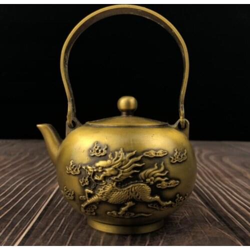 China brass archaize kirin teapot crafts statue